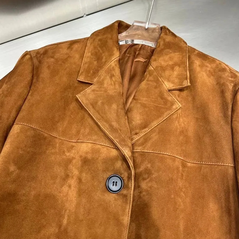 Vintage Brown Kid Suede Jacket for Women(kid suede sheepskin) - Picture 5 of 7